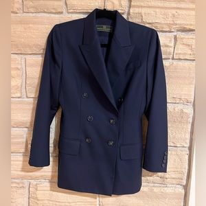 Embassy Row Petites blue double breasted wool button blazer